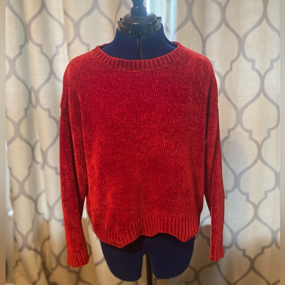 Red rib-knit fleece sweater